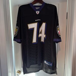 Reebok Baltimore Ravens Michael Oher #74 jersey in black, purple, white, & gold